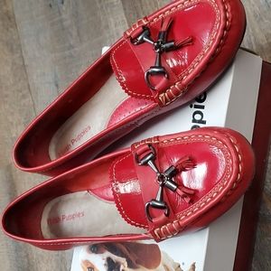 Hush Puppies loafers. Red leather size 10